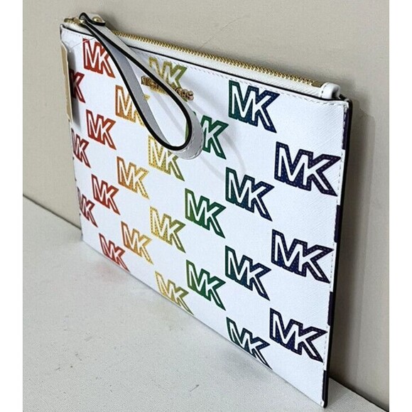 New Michael Kors Jet Set Travel X-Large Zip Clutch Wristlet Pride Optic White - Picture 4 of 4